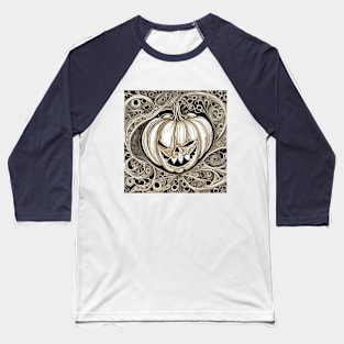 Curved Pattern Halloween Jack O Lantern Pumpkin Baseball T-Shirt